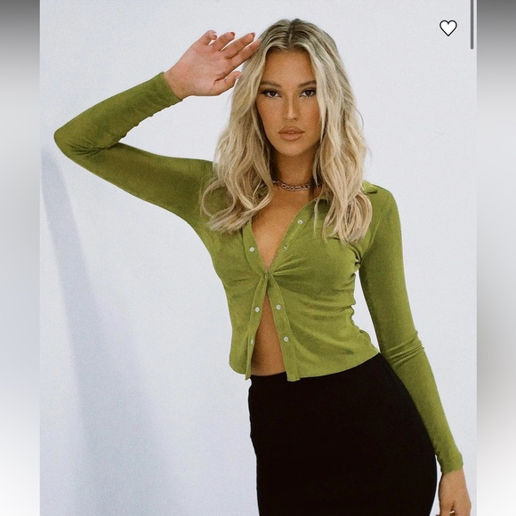 Princess Polly Olive Button Down Shirt - Picture 3 of 5